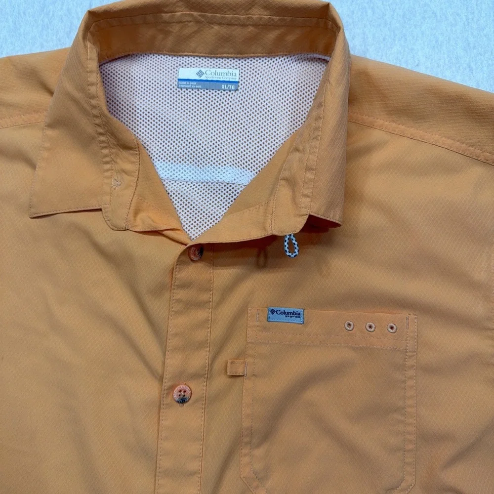Columbia PFG Outdoor Vented Omni Shade Button Up Shirt Pockets Orange Mens XL - Picture 2 of 16